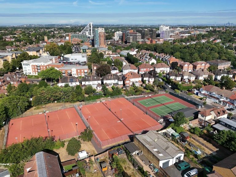 Aerial view of the club and Bromley skyline